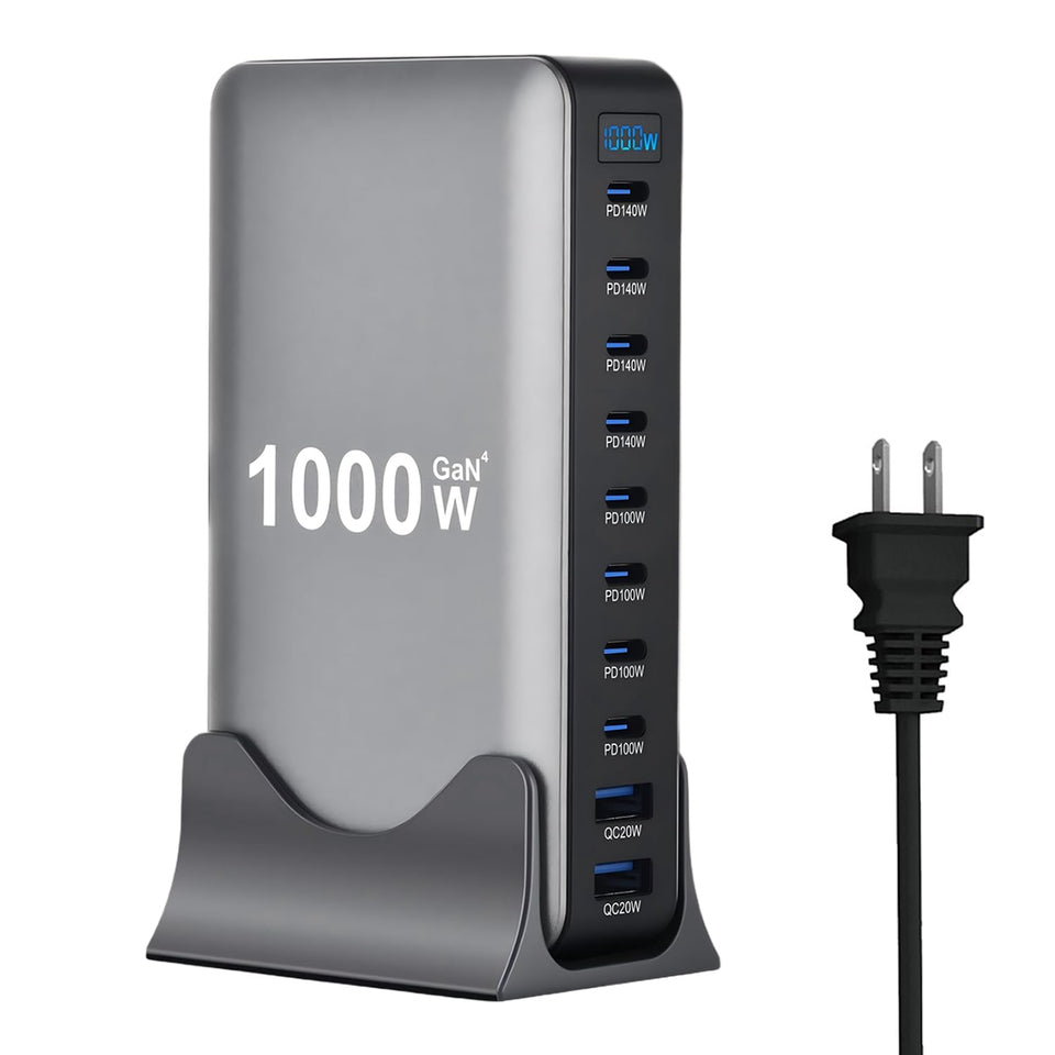 COSCTOR front view of 10-port GaN charger showing compact design and utility