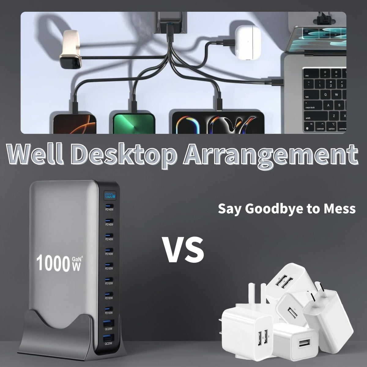 COSCTOR powering multiple devices at once showing efficient simultaneous charging