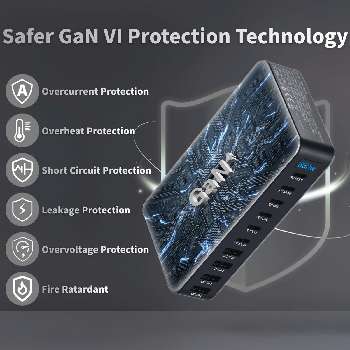 COSCTOR close detail of housing and GaN IV chip for efficient charging