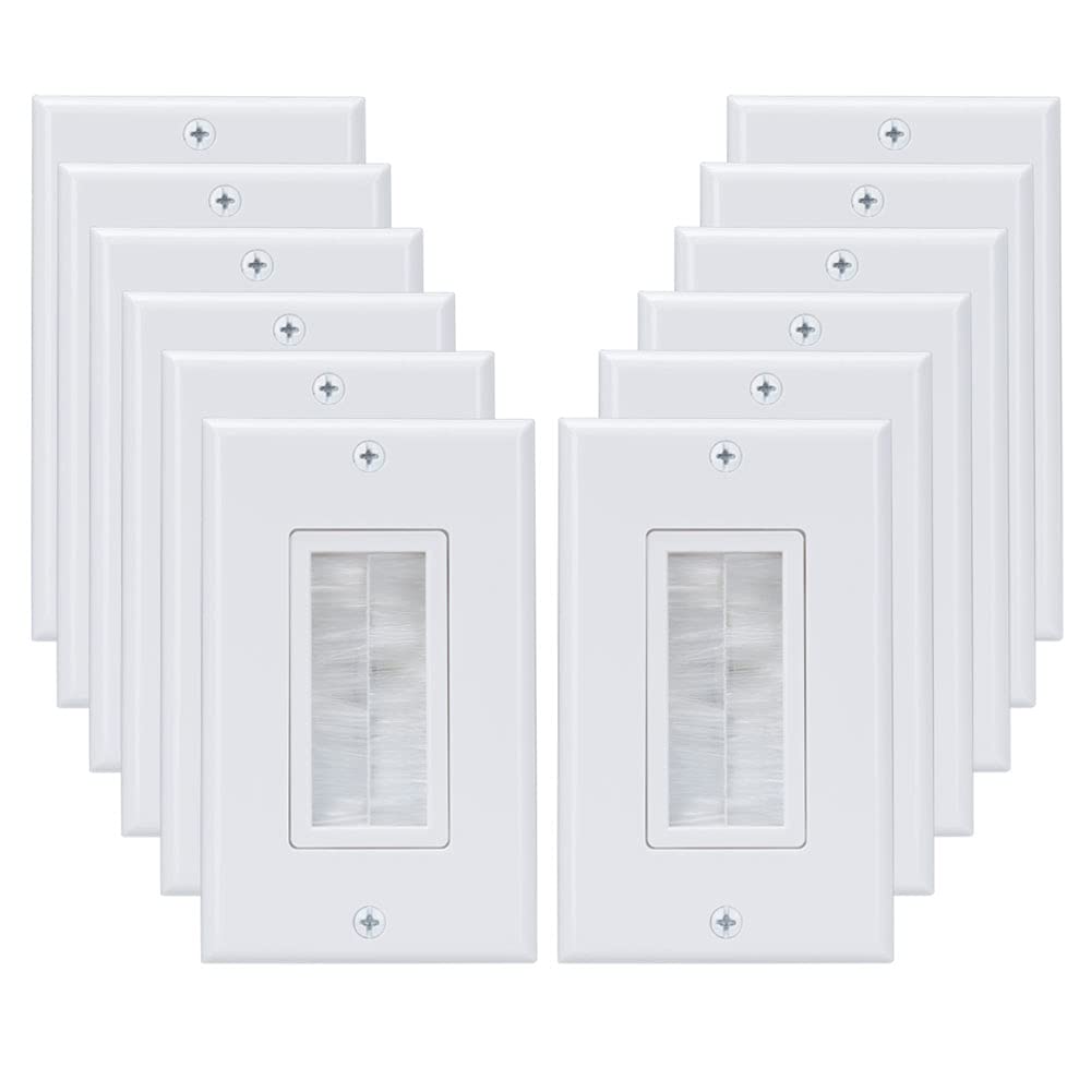 Cosfox 1-Gang Brush Wall Plate in white keeps cables organized neatly