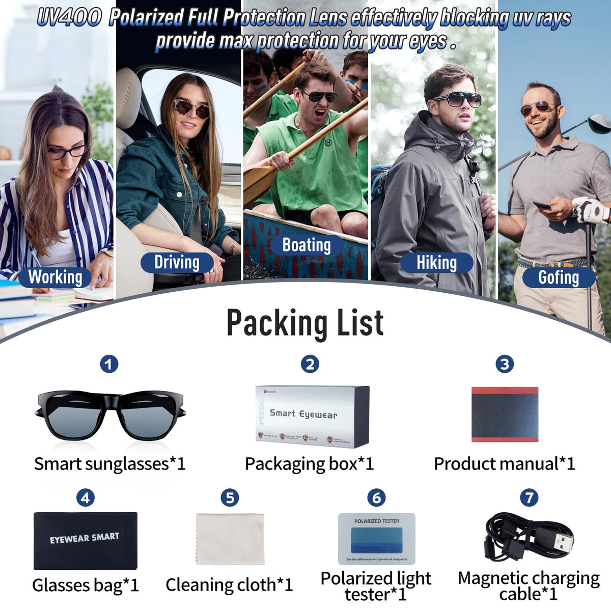 COSMOING on beach lifestyle scene protecting eyes and delivering audio