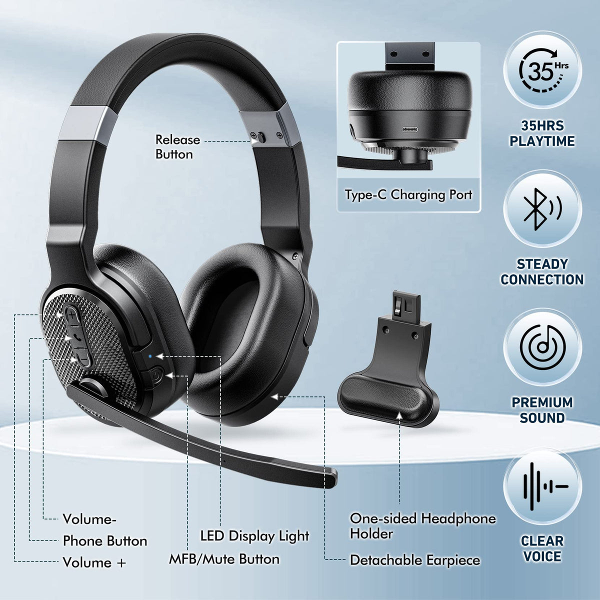 COSMUSIS headset in dual and single ear modes for flexible use