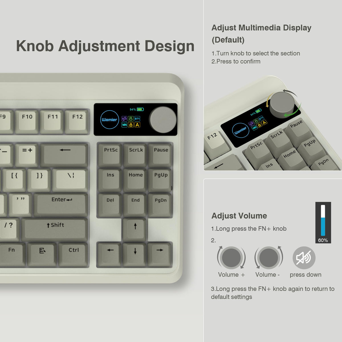 COSTOM Womier M87 Pro triple-connection setup supports USB-C, Bluetooth 5.1, and 2.4 GHz