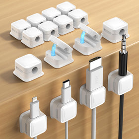 Costop 16-pack magnetic cord organizer on a desk keeps cables neatly within reach.