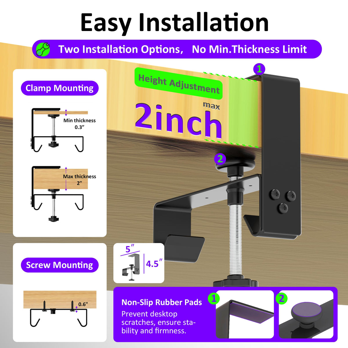 Cotohim installed under desk with clamp mount for tool‑free use