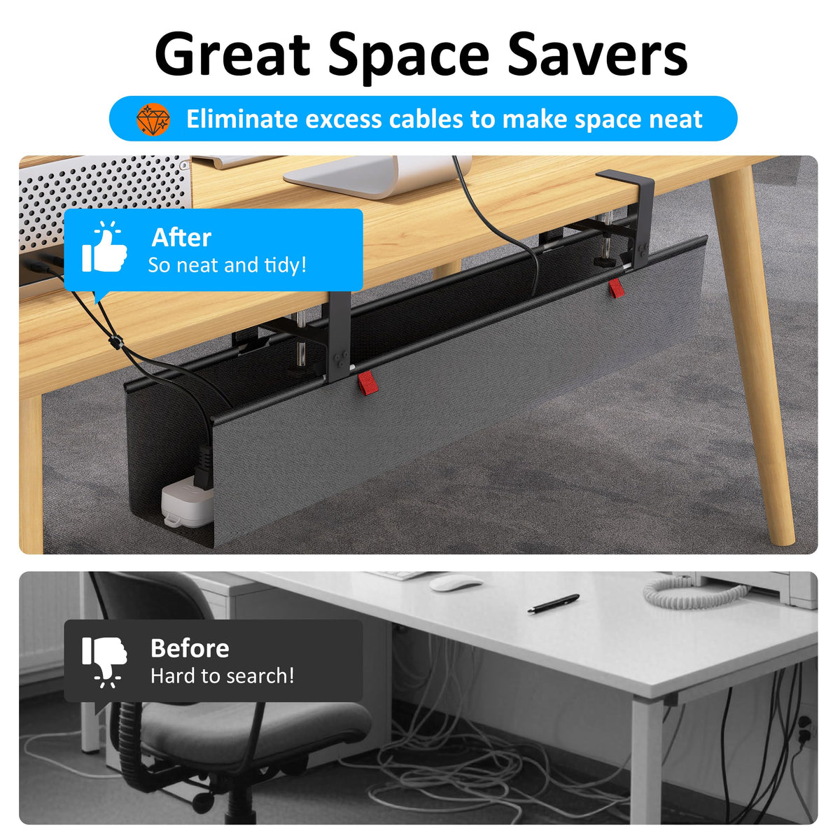 Cotohim mounted tray with legs for scale showing low-profile space-saving benefit