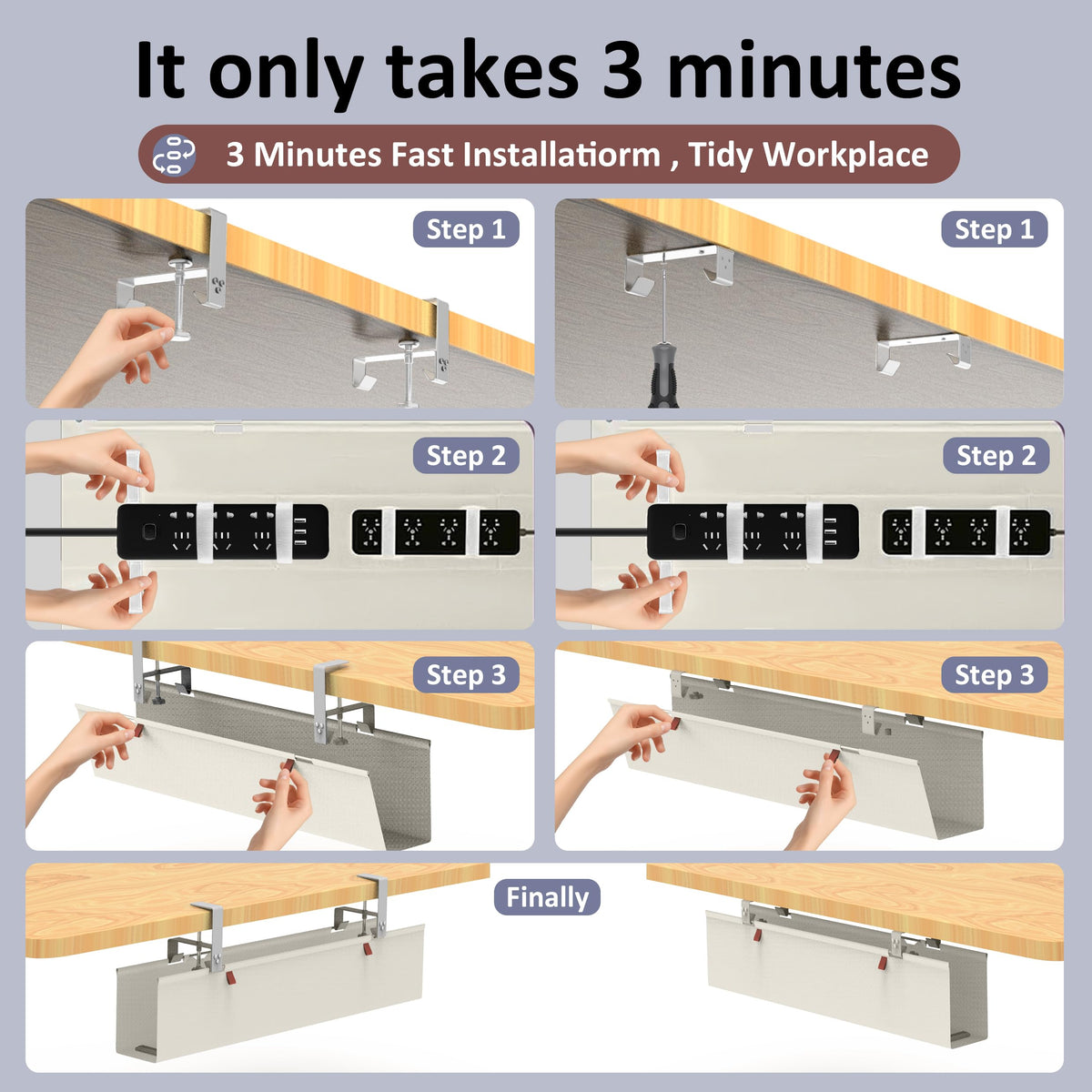 Cotohim tray mounted under glass desk demonstrating no-drill secure fit benefit