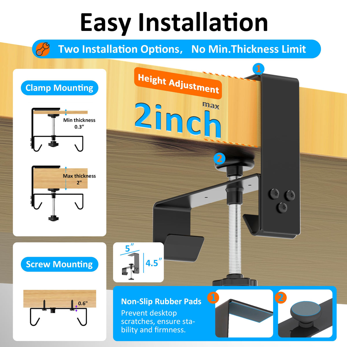 Cotohim tray installed under a standing desk demonstrating neat cable concealment