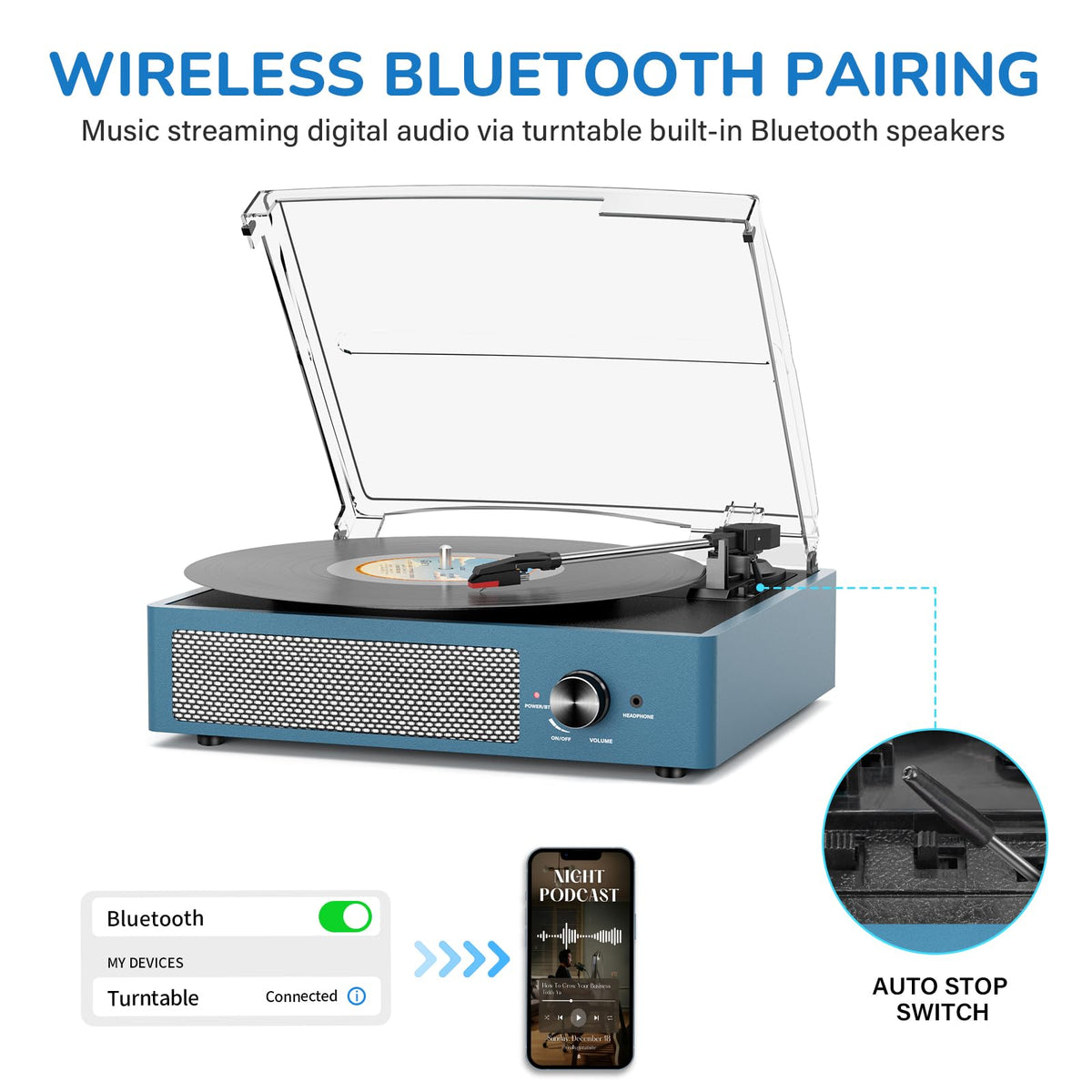 Cotsoco belt-drive turntable shown for easy setup and smooth playback