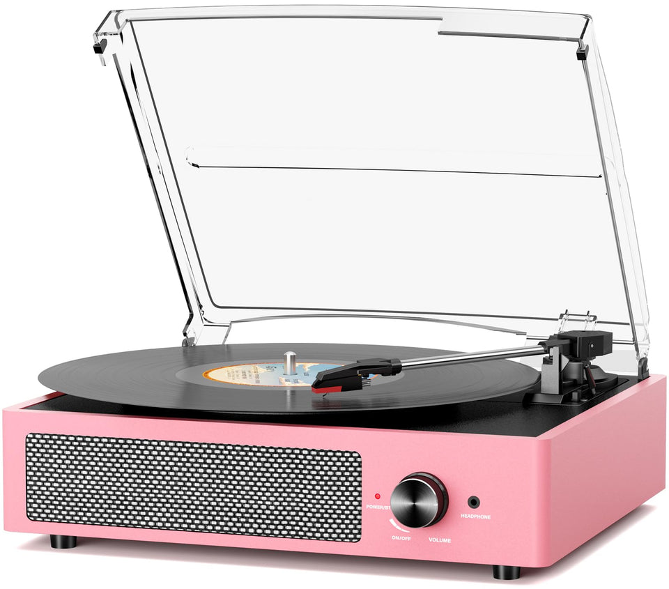 Cotsoco vinyl record player dusty rose front view, adds vintage charm with rich, warm sound.