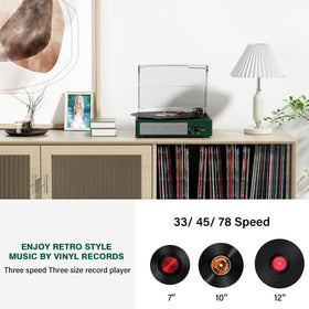Cotsoco Emerald Green three-speed setting displays 33, 45, and 78 RPM versatility.