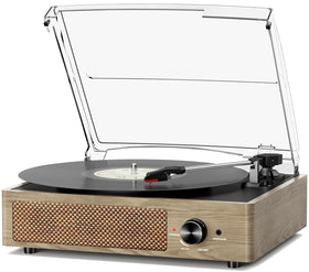 cotsoco front overview showing turntable and built-in speakers for immediate playback