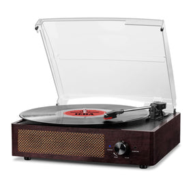 cotsoco front view of retro turntable showing speakers and controls for easy setup