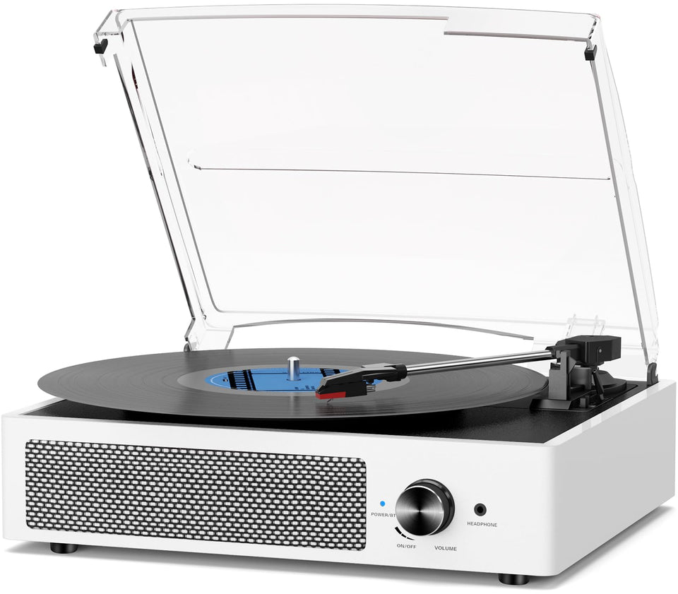 cotsoco front view white record player showing classic styling and easy setup