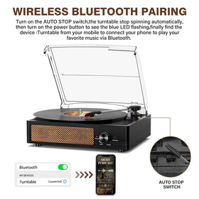 Cotsoco record player Bluetooth connect image, effortless wireless streaming from your phone.