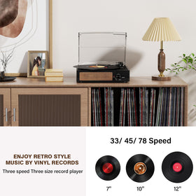 Cotsoco record player built-in speakers front view, compact sound without external gear.
