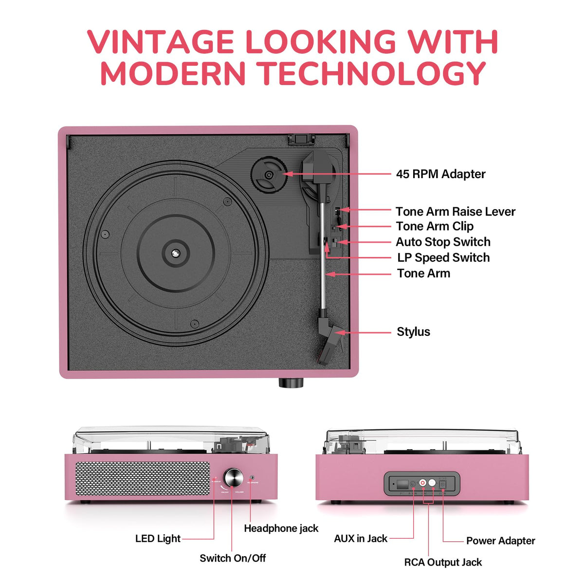 Cotsoco record player built-in speakers deliver warm, room-filling sound.