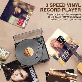 Cotsoco record player removable dust cover keeps vinyl clean between uses.
