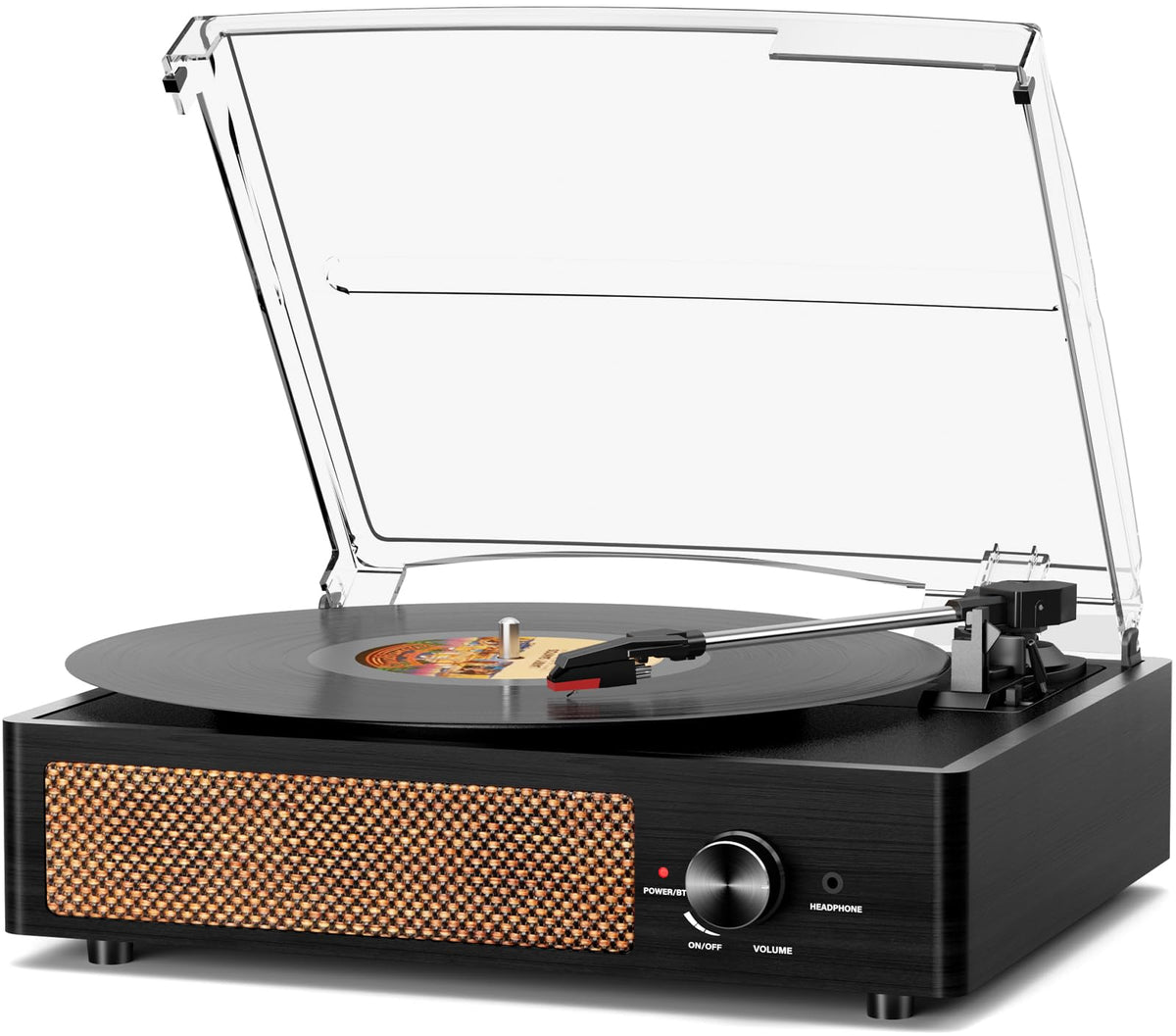 Cotsoco record player with belt-drive, top view, warm vinyl listening at home.