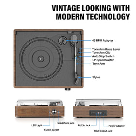 cotsoco top view open with record placed illustrating easy vinyl loading and play