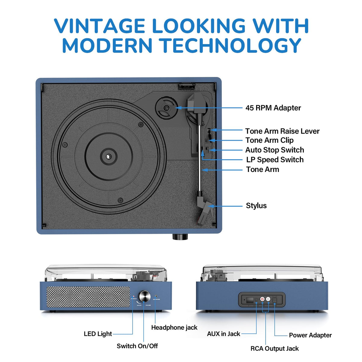 Cotsoco belt-drive turntable highlighting three speeds for authentic playback