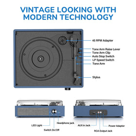 Cotsoco belt-drive turntable highlighting three speeds for authentic playback