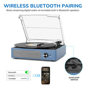 Cotsoco vinyl record player with Bluetooth for wireless streaming from devices