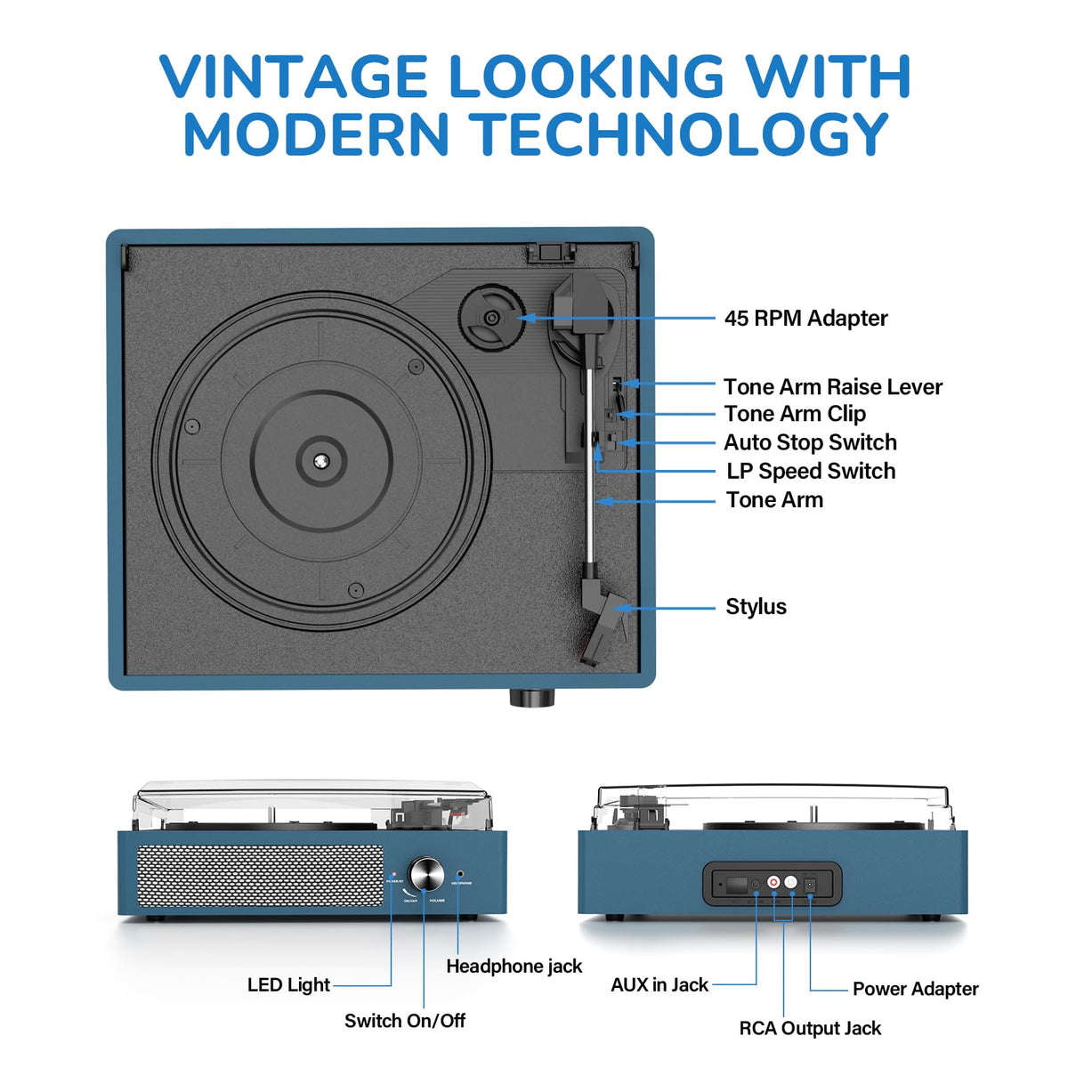 Cotsoco vinyl record player with dual built-in speakers delivering rich, room-filling sound