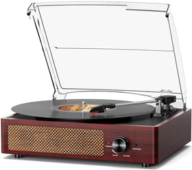 Cotsoco vinyl record player with removable dust cover protecting records during use