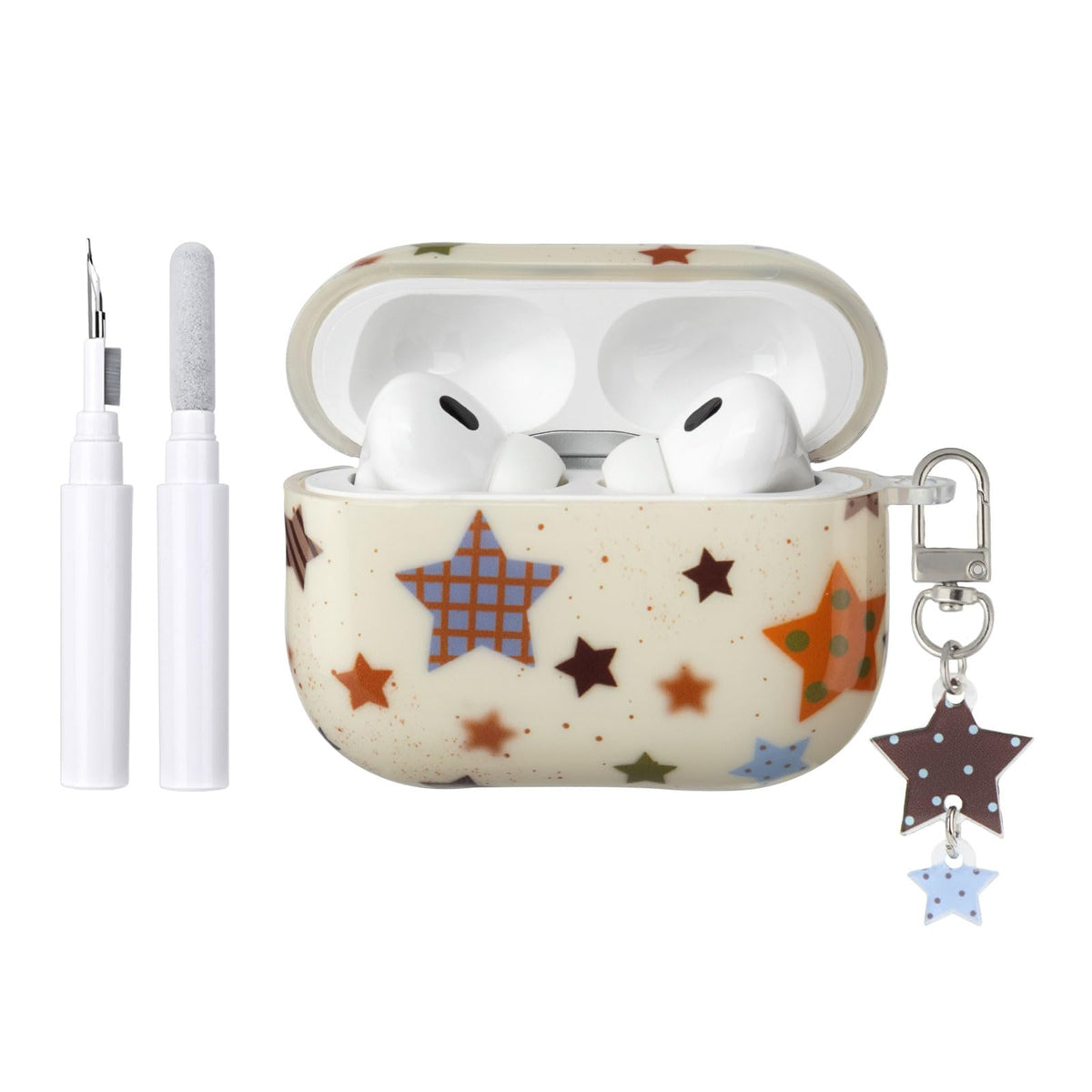 COTYPOFLIYTT AirPods Pro 3 beige star pattern case with secure fit and scratch protection.