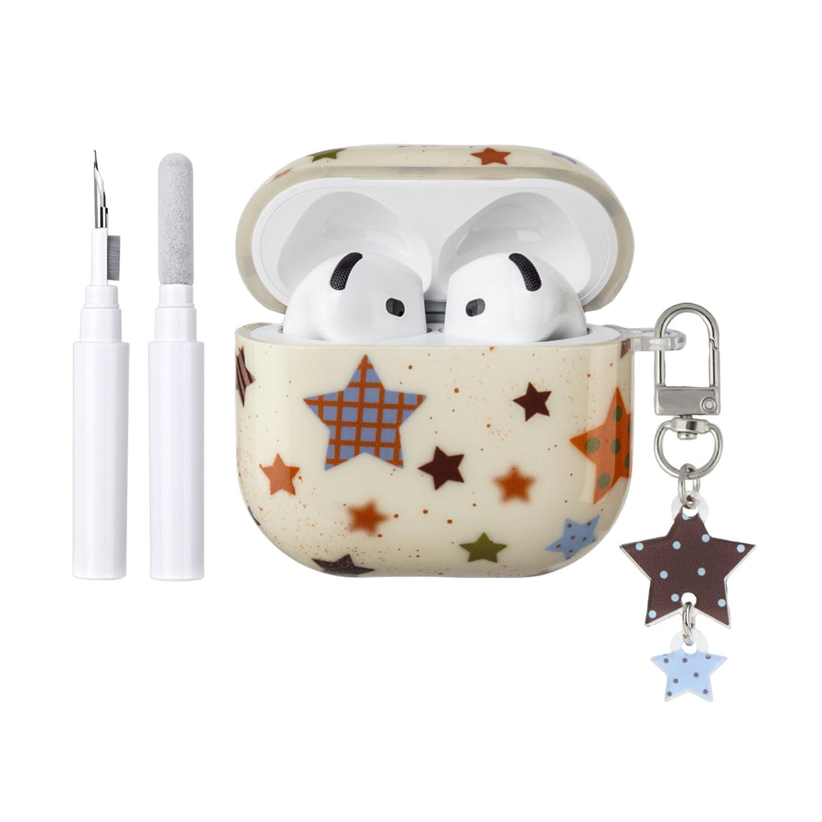 COTYPOFLIYTT AirPods 4 beige case with star pattern, front view for style