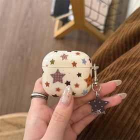 Beige star pattern AirPods 4 case from the side to show fit