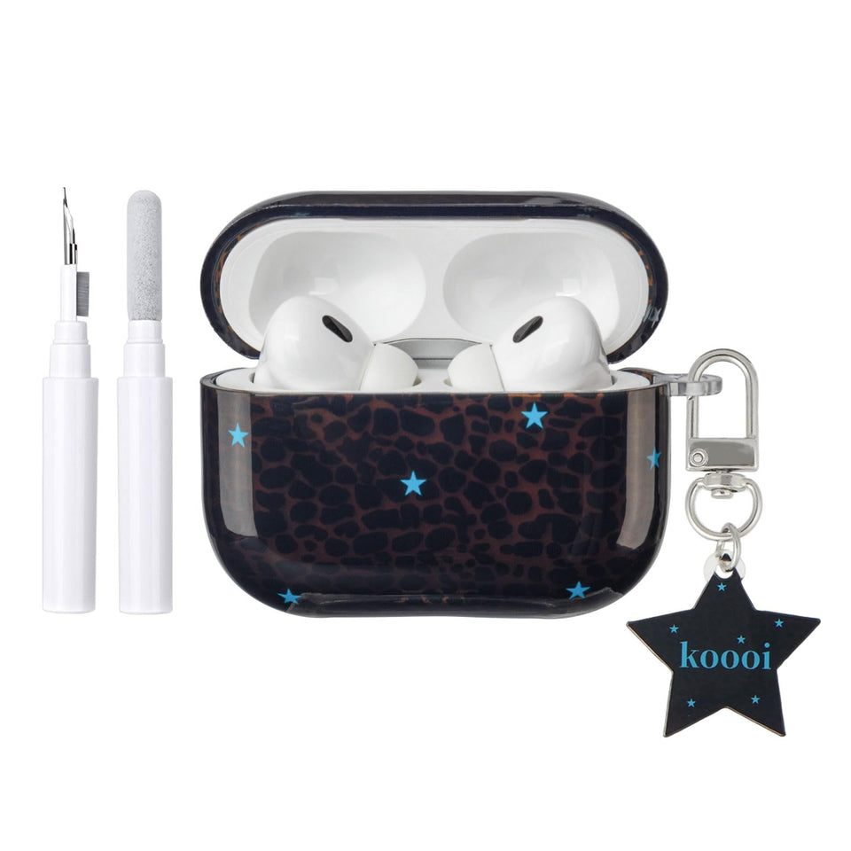 COTYPOFLIYTT leopard-star-design AirPods Pro case with easy charging.
