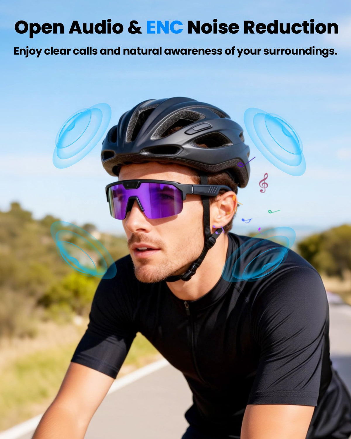 Coucur worn by cyclist demonstrating stable hands-free recording