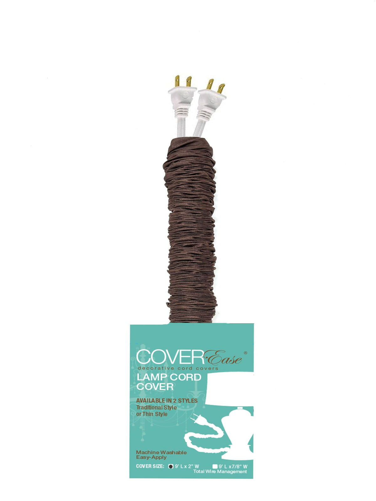 COVEREase Dk Brown lamp cord cover, 9 ft, for tidy, hidden cables.