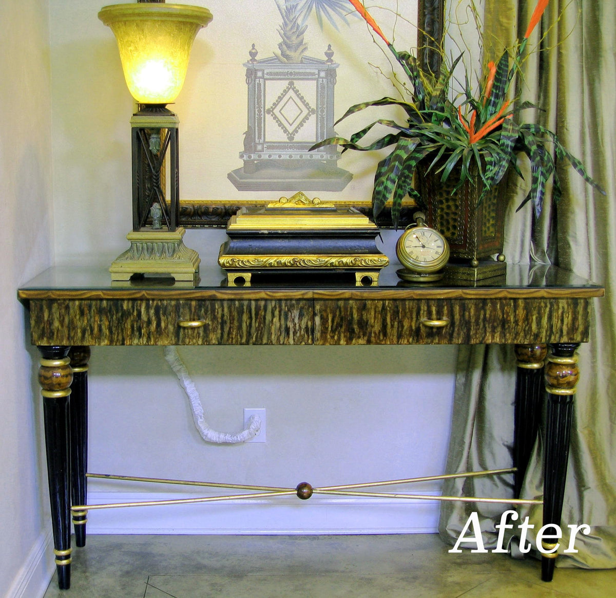 COVER EASE on table lamp showing tidy cord concealment and decorator-friendly finish