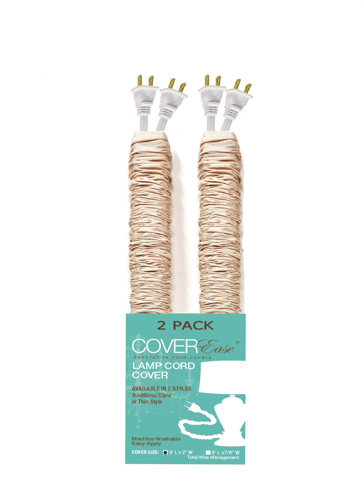 COVER EASE DECORATIVE CORD COVERS front packaging showing tan straw cover and contents
