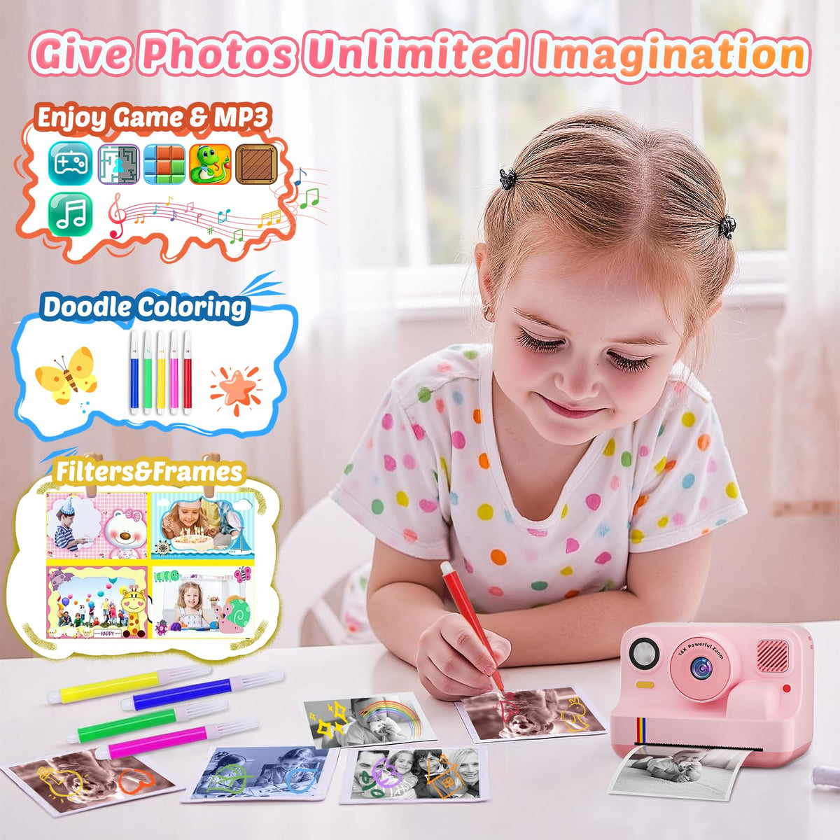 Cowilax instant print camera 2-4 inch display, vivid framing for young creators