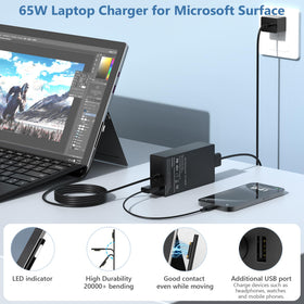 COWOOGMZ 65W Surface Pro Charger USB-C port for charging a second device