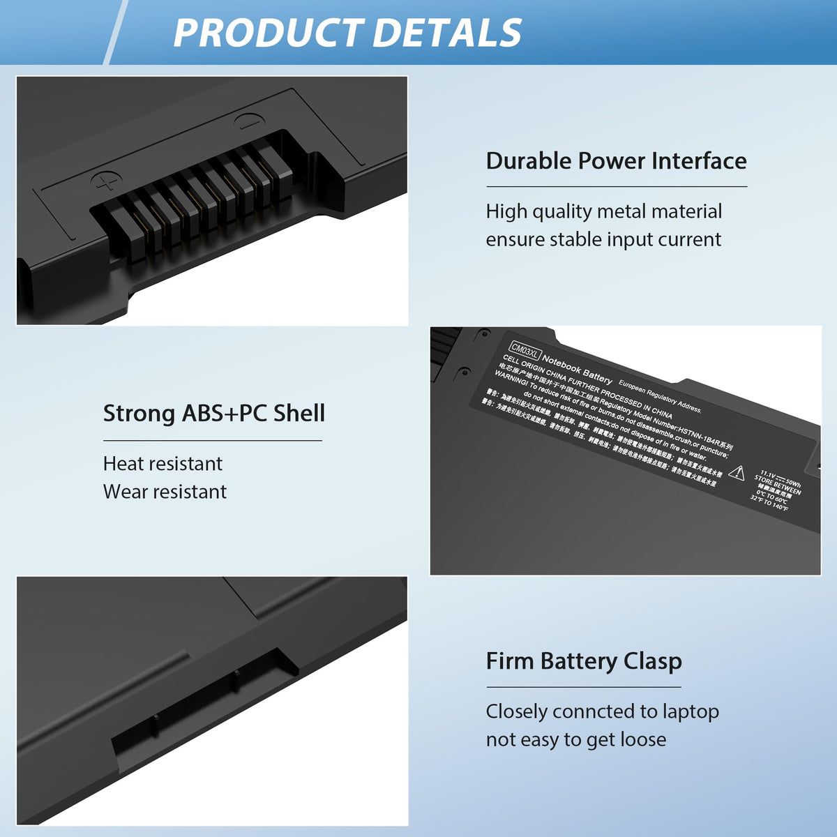 COWOOGMZ CM03XL battery cell layout with robust internal design