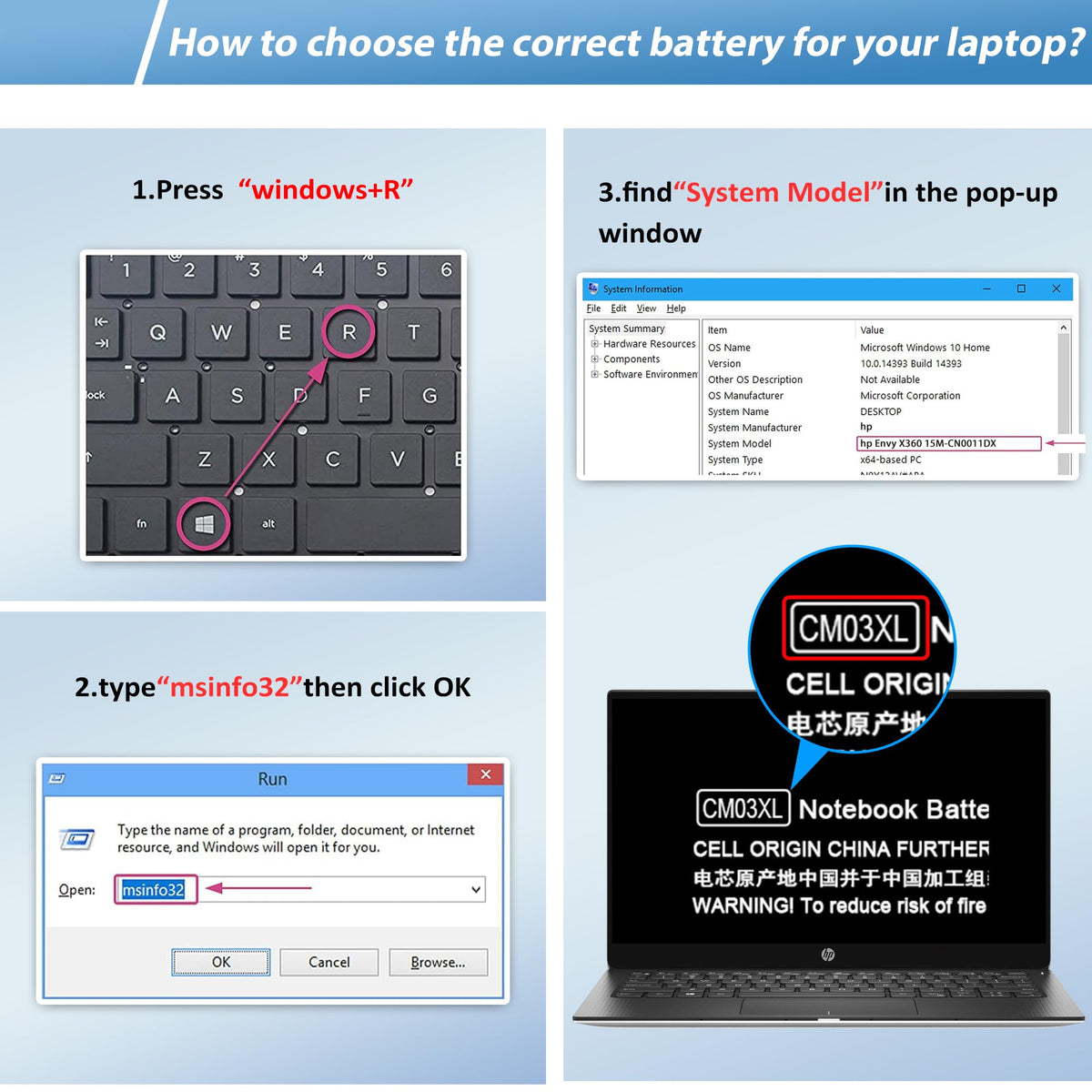 COWOOGMZ CM03XL battery side ports showing plug-and-play fit for HP EliteBook