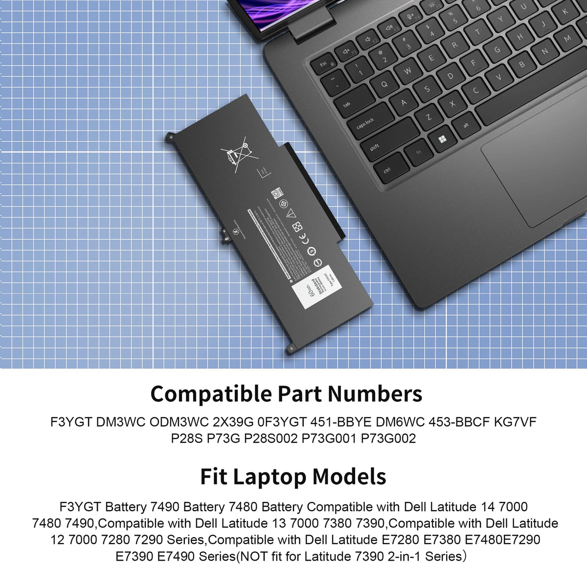 COWOOGMZ F3YGT installed in Dell Latitude 14-7000 series, demonstrating extended runtime.