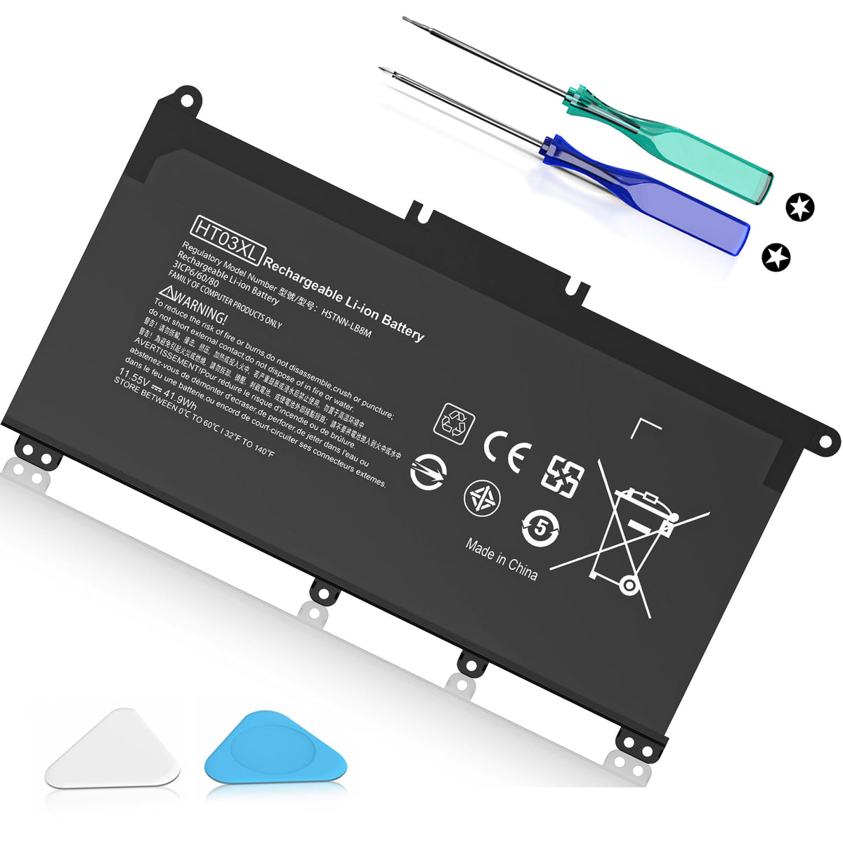 COWOOGMZ HT03XL battery front view, compact, reliable power for HP notebooks