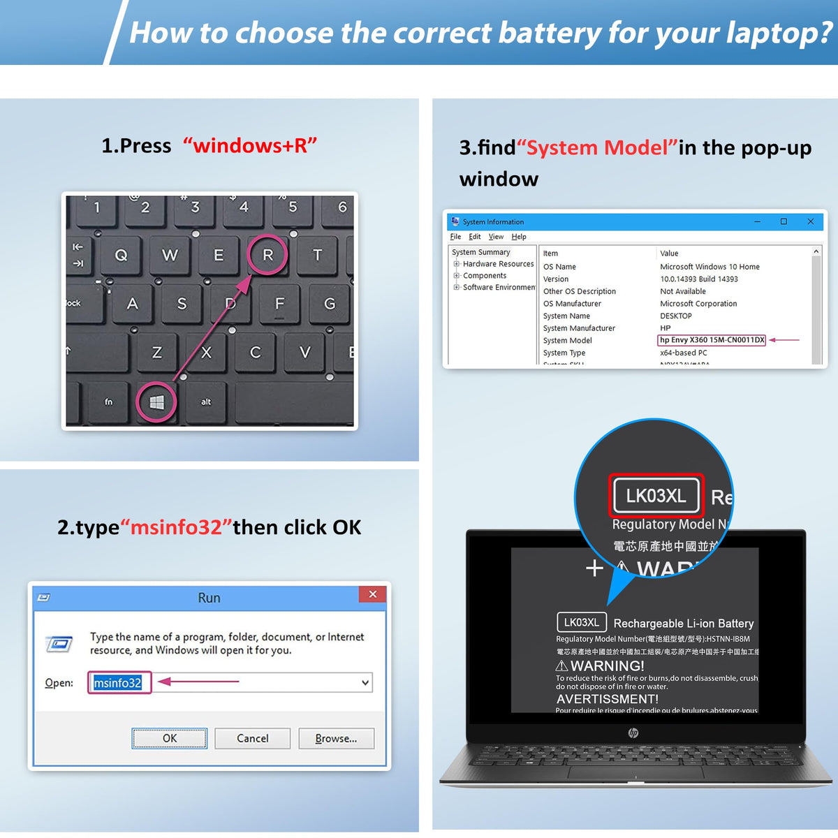 COWOOGMZ LK03XL battery installed in HP Envy X360 during operation