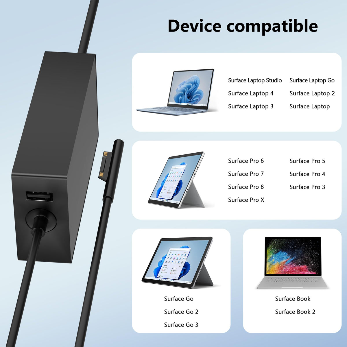 COWOOGMZ Surface Laptop Studio charger side-angle in a sleek setup