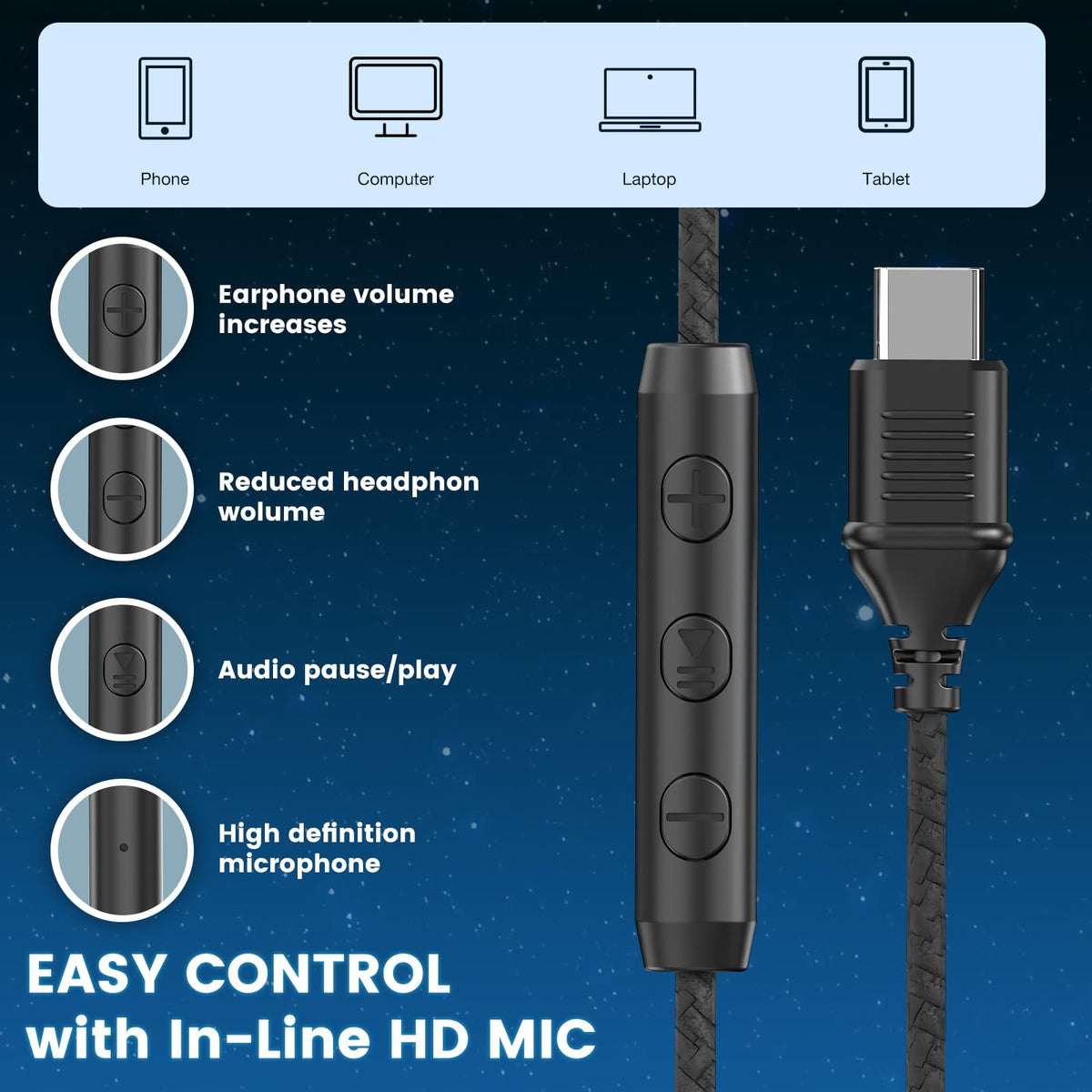 Cowyawn USB-C headphones soft ear cups for comfortable all-day wear