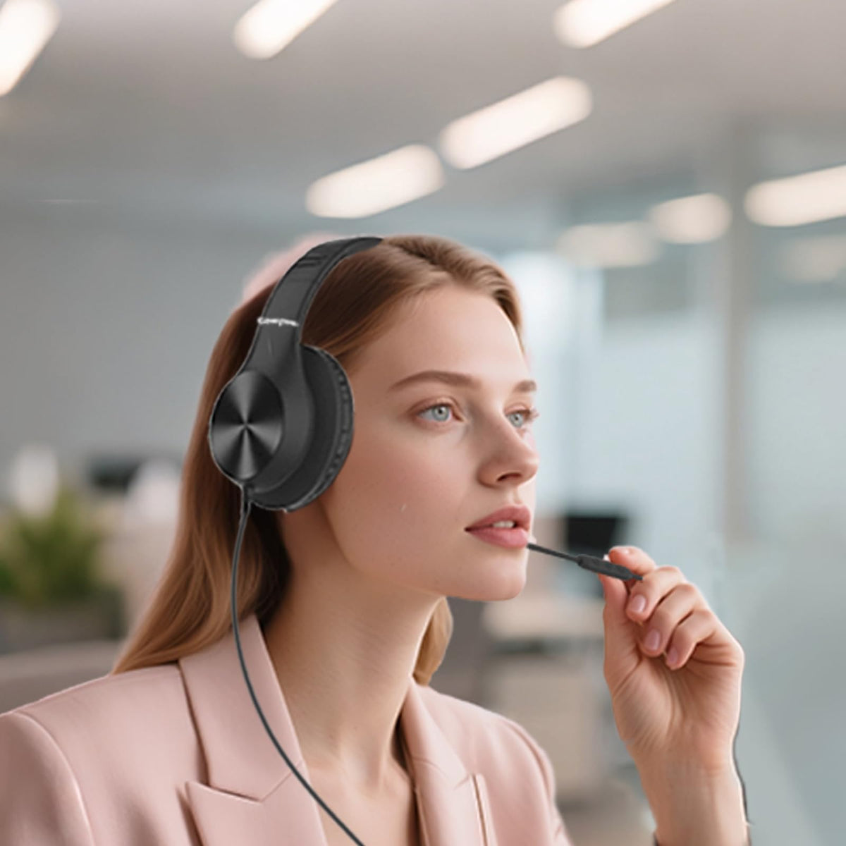 Cowyawn headphones connected to a laptop in use for clear audio during work
