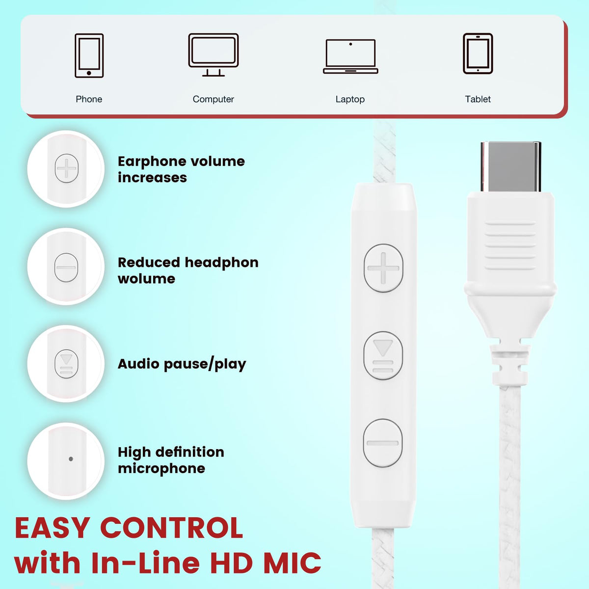 40mm driver system in Cowyawn USB-C headphones for balanced sound