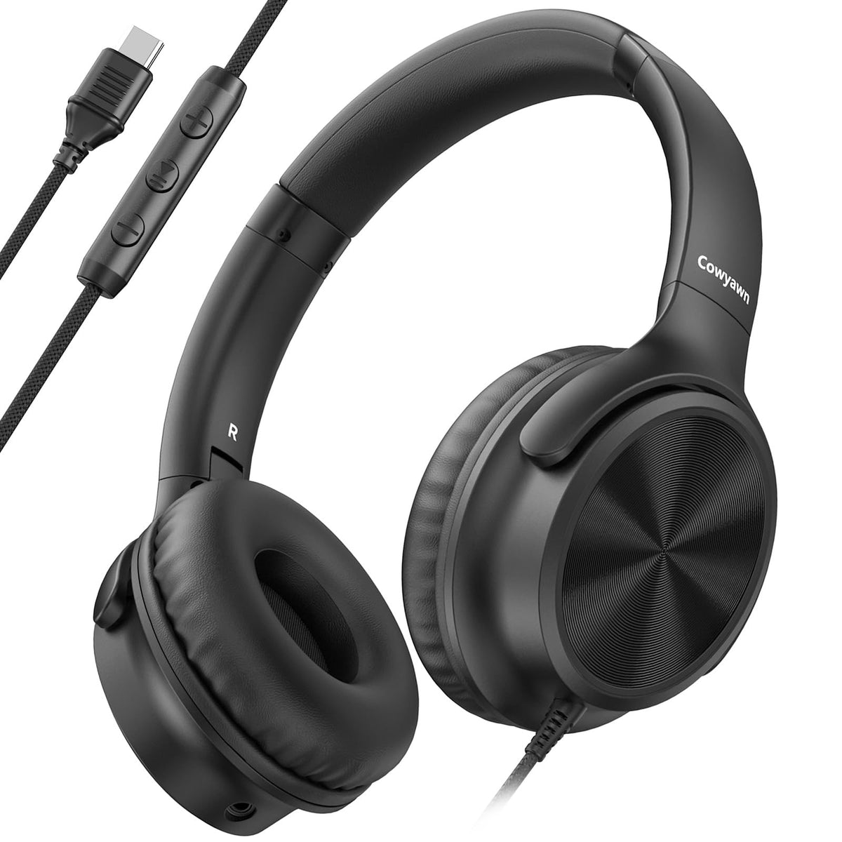 Cowyawn USB-C headphones folded compact for easy transport