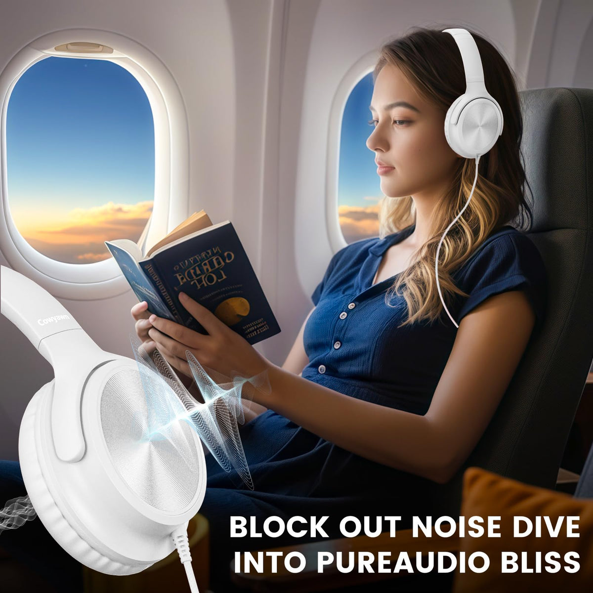 Cowyawn USB-C wired headphones with inline controls for track and volume